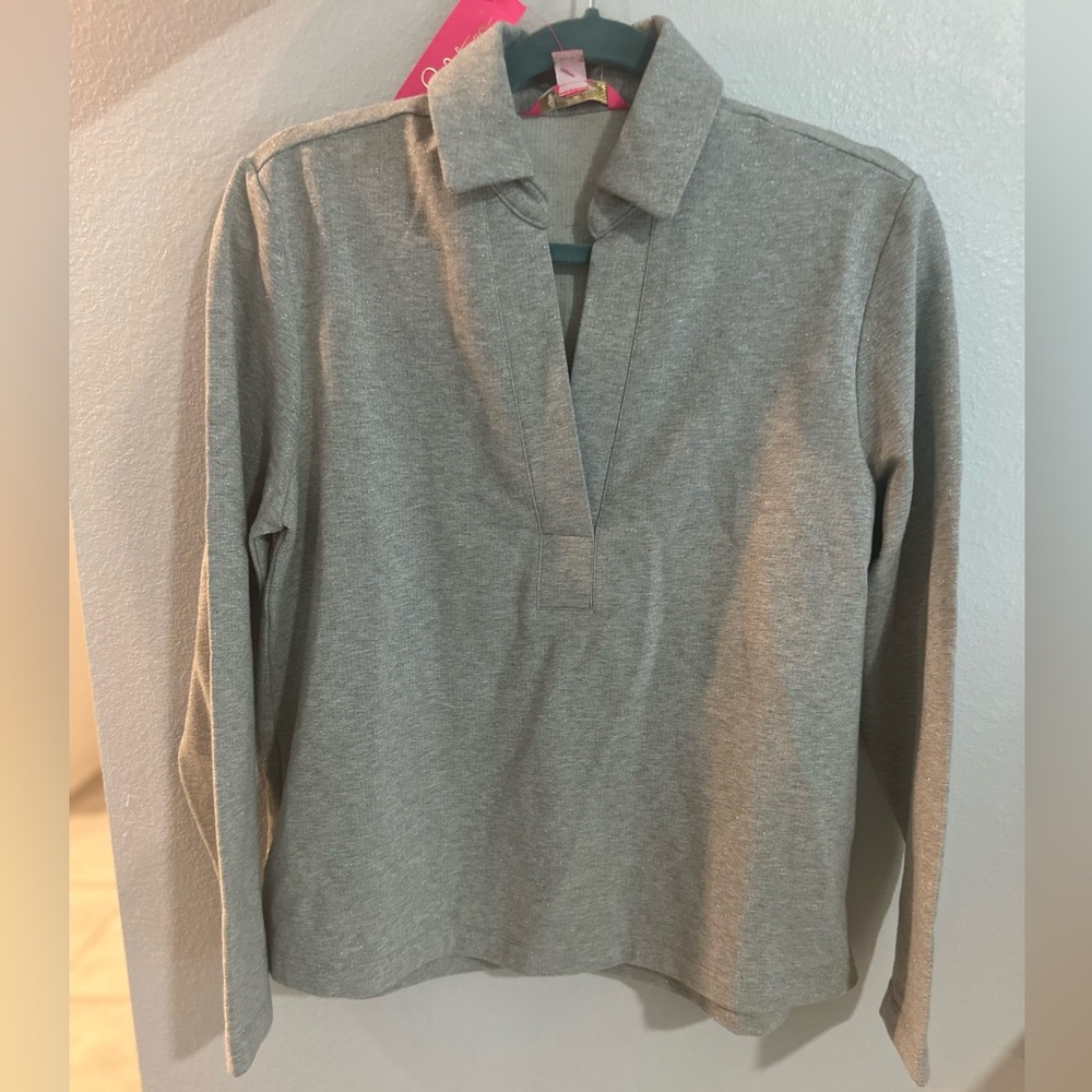 Lilly Pulitzer Emalia Shimmery Terry Top in Grey!